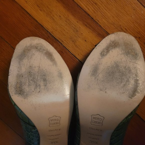 Theory Green Leather Croc Print Heels Sz 39.5 US 8 - Picture 8 of 9